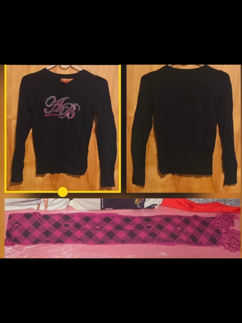 APPLE BOTTOMS BLACK SWEATER WITH PINK FASHION GIRL SCARF